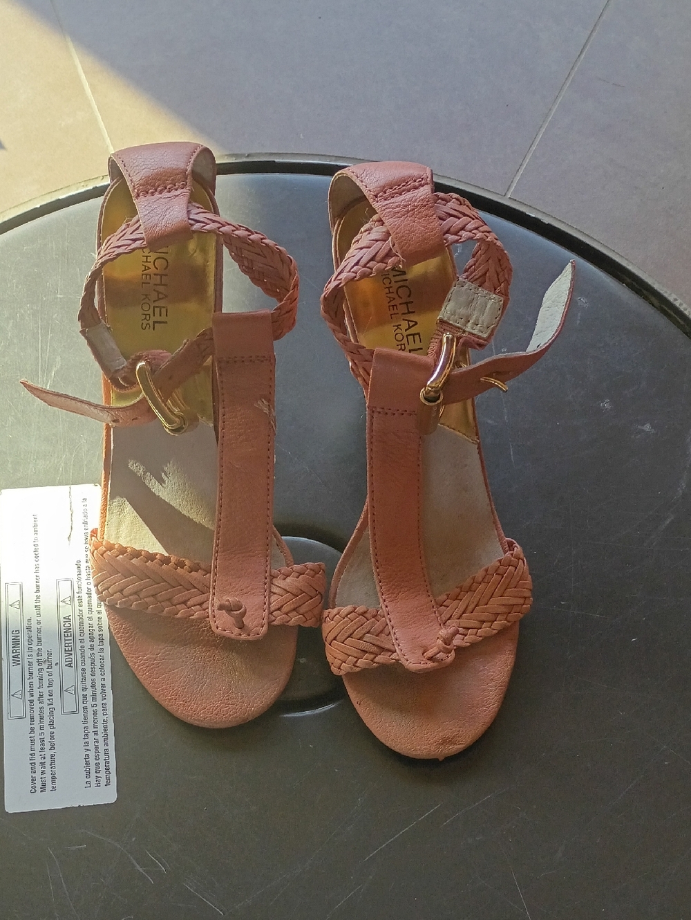 MICHAEL Michael Kors Coral-Peach Braided T-Strap Sandals